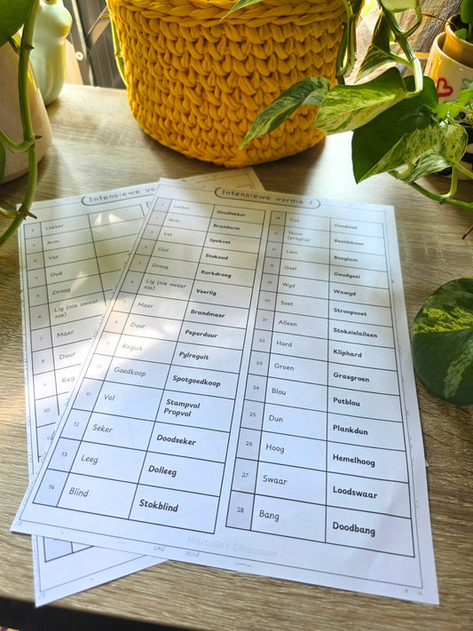 Afrikaans Intensiewe Vorme Werkkaarte